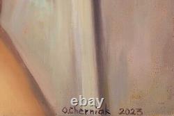 Nude Woman Black Lingerie Original Painting Oil on Isorel Wood Panel