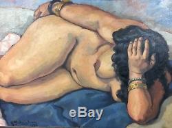 Nude Woman Lying, Orientalist, Algeria, 1932. Panel Painting