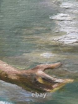 Nude Women Scene Bathing, Hand Made Antique Oil Painting 1950 Signed, Framed