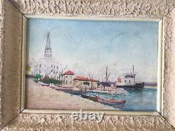 OIL ON WOOD NORTH AFRICA ORIENTALIST ALGERIA PORT OF BÔNE signed Mennella
