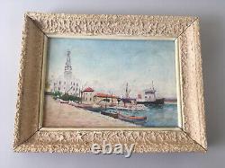 OIL ON WOOD NORTH AFRICA ORIENTALIST ALGERIA PORT OF BÔNE signed Mennella