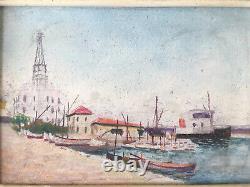 OIL ON WOOD NORTH AFRICA ORIENTALIST ALGERIA PORT OF BÔNE signed Mennella