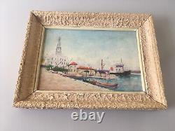 OIL ON WOOD NORTH AFRICA ORIENTALIST ALGERIA PORT OF BÔNE signed Mennella