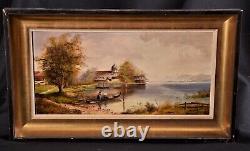 Oil Landscape Painting On Wood Signed