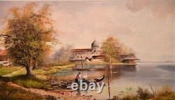 Oil Landscape Painting On Wood Signed