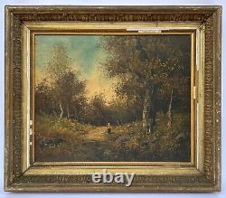 Oil On Canvas Barbizon Fine Xixeme Moulin Sous Bois Frame Stuque A4030