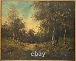 Oil On Canvas Barbizon Fine Xixeme Moulin Sous Bois Frame Stuque A4030