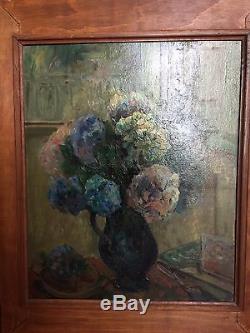 Oil On Canvas - Bouquet Of Hydrangeas Wooden Frame