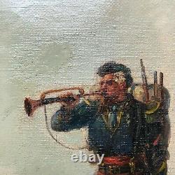 Oil On Canvas By Emile Bujon The Trumpet 19 Eme Century Frame Wood Dore No. 1