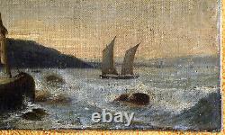 Oil On Canvas Failed Ship Marine End 18th Wood Frame