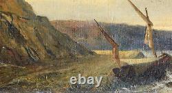 Oil On Canvas Failed Ship Marine End 18th Wood Frame