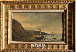 Oil On Canvas Failed Ship Marine End 18th Wood Frame