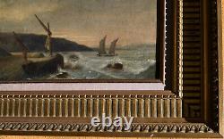 Oil On Canvas Failed Ship Marine End 18th Wood Frame