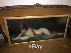 Oil On Canvas From The Late Nineteenth Nude Female Gilded Wooden Frame