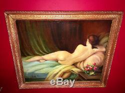 Oil On Canvas From The Late Nineteenth Nude Female Gilded Wooden Frame