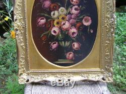 Oil On Canvas Nineteenth Century Bouquet Of Flowers Signed Golden Wood Frame