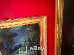 Oil On Canvas Nineteenth Musical Scene In A Park Gilded Wooden Frame