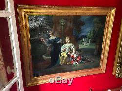Oil On Canvas Nineteenth Musical Scene In A Park Gilded Wooden Frame