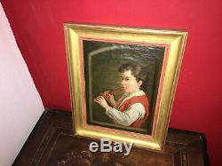 Oil On Canvas Nineteenth Time The Flute Player Gilt Wood Frame