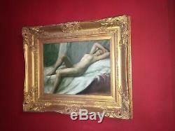 Oil On Canvas Of The Late Nineteenth Nude Female Beautiful Golden Wood Frame