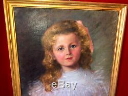 Oil On Canvas Of The Nineteenth Century Portrait Of Girl Giltwood Frame