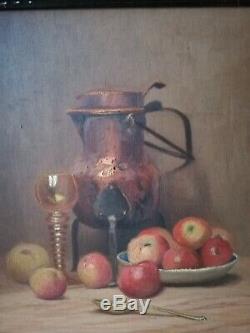 Oil On Canvas Painting French School Still Life With Fruit Wood Frame