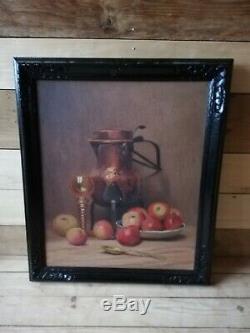 Oil On Canvas Painting French School Still Life With Fruit Wood Frame