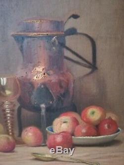 Oil On Canvas Painting French School Still Life With Fruit Wood Frame