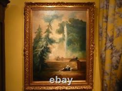 Oil On Canvas The Water Jet End Of 18 Eme Century Frame Wood Dore 1