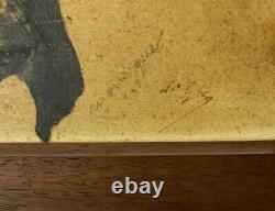 Oil On Cardboard 4 Hunting Dogs 1900 Natural Wood Frame B3018