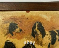 Oil On Cardboard 4 Hunting Dogs 1900 Natural Wood Frame B3018