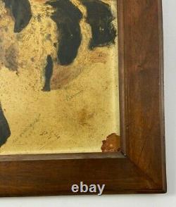 Oil On Cardboard 4 Hunting Dogs 1900 Natural Wood Frame B3018