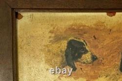 Oil On Cardboard 4 Hunting Dogs 1900 Natural Wood Frame B3018