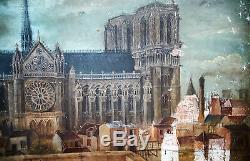 Oil On Mahogany-cathedral-paris-notre-dame-time Xix-face North-rare View