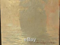 Oil On Marine Panel By Leon Zeytline Boat On Mist Wood Frame