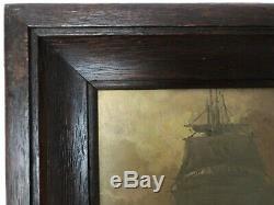 Oil On Marine Panel By Leon Zeytline Boat On Mist Wood Frame