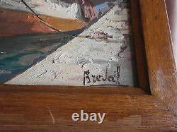 Oil On Marine Panel Port Boat - Boat Painting Signed Breval