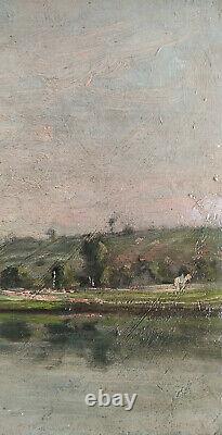 Oil On Old Wooden Panel Riverside Signed Felix Perret, Dim38x19 CM