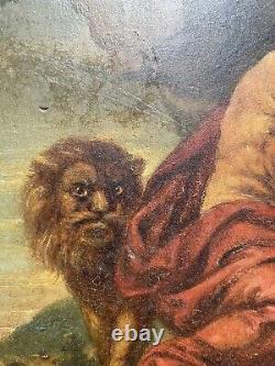 Oil On Panel 19th St Jerome And Lion