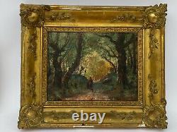 Oil On Panel Barbizon End Xixeme Woman A L Child Path Under Wood A4086