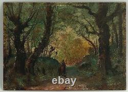 Oil On Panel Barbizon End Xixeme Woman A L Child Path Under Wood A4086