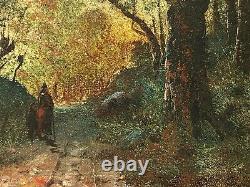 Oil On Panel Barbizon End Xixeme Woman A L Child Path Under Wood A4086