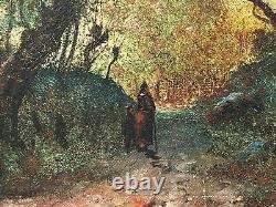 Oil On Panel Barbizon End Xixeme Woman A L Child Path Under Wood A4086