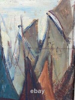 Oil On Panel By Emmy Leuze Hirschfled Fishing Boats Xxeme A4134