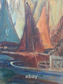 Oil On Panel By Emmy Leuze Hirschfled Fishing Boats Xxeme A4134