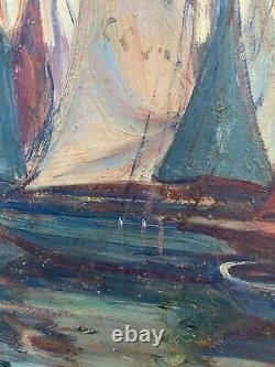 Oil On Panel By Emmy Leuze Hirschfled Fishing Boats Xxeme A4134