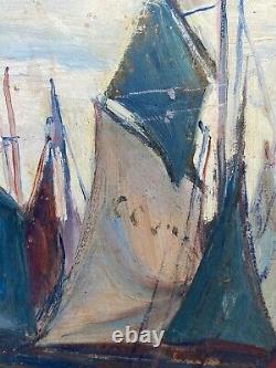 Oil On Panel By Emmy Leuze Hirschfled Fishing Boats Xxeme A4134