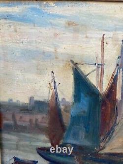 Oil On Panel By Emmy Leuze Hirschfled Fishing Boats Xxeme A4134