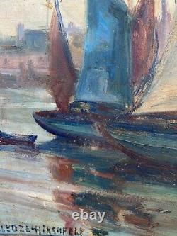 Oil On Panel By Emmy Leuze Hirschfled Fishing Boats Xxeme A4134