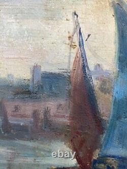 Oil On Panel By Emmy Leuze Hirschfled Fishing Boats Xxeme A4134